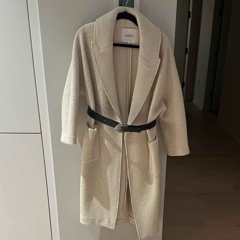 Ba&sh women’s ivory coat with removable belt- size small